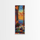 Ocean Sunset, Arched View, Coastal Glow, Framed Canvas Print, vibrant beach sunset art, tropical patio decor, colorful kitchen wall art