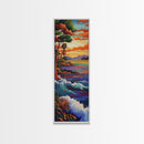 Coastal, Sunset, Trees, Ocean View Framed Canvas Print, Bold Color Landscape, Nature Wall Decor, Entryway Boho Art, Lake House Vibes