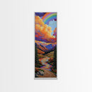 Rainbow Mountains, Sunset, Reflection, Framed Canvas Print, Rainbow landscape canvas, colorful scenic view, cabin wall art, mountain decor