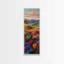 Wildflower Valley, Hillside, Sunset – Canvas Print fall landscape, boho decor, living room wall art, colorful nature art, autumn painting
