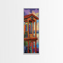 Waterfront Villa, Reflection Art, Framed Canvas Print tropical lakeside retreat, bold sunset colors, living room or dining room decor