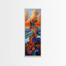 Wave Leaves, Sunset, Canvas Print, Abstract Ocean Wall Art, Bright Boho Decor, Living Room Seascape, Coastal Nature Painting