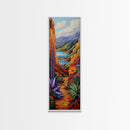 Colorful Desert, Garden, Pathway, Framed Canvas Print, boho art, hallway wall decor, vibrant landscape painting, cactus desert art