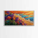 Beach Flowers, Sunset, Coastal Decor Canvas Print, Colorful Ocean Landscape, Tropical Boho Art, Living Room Beach Wall Art