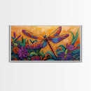 Dragonfly Garden, Sunset, Colorful Nature Canvas Print, Vibrant Insect Wall Decor, Boho Art Bedroom Accent, Summer Style