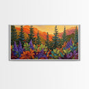 Fall Forest, Pines, Vibrant autumn forest painting with pine trees and colorful foliage, Canvas Print, Fall living room wall art