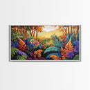 Jungle, Colorful, Leaves, Bold tropical jungle scene with vibrant foliage and golden sunlight, Canvas Print, boho bedroom wall art