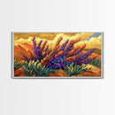 Lavender Bloom, Desert, Hillside, Framed Canvas Print Vibrant floral wall art, southwest boho style, Autumn art, hallway decor
