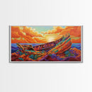 Shipwreck Sunset, Sea, Rustic, Framed Canvas Print, nautical fall coastal decor, beach cabin art, rustic ocean themed living room art