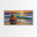 Buoy Shoreline, Sunset, Surf, Sunset Ocean Buoy Canvas Print, Coastal Wall Art, Nautical Theme Living Room, Bold Beach House Fall Decor