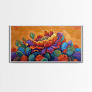 Cactus Bloom, Bold, Flowers, Blooming Cactus Flower Framed Canvas Print, Colorful Botanical Wall Art, Kitchen Boho Decor, Desert Art