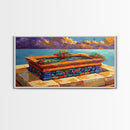 Tile Garden, Water, Feature, Framed Canvas Print Bright terracotta planter wall art, outdoor courtyard or patio decor, folk painting