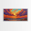 Sunset Ocean, Sky, Framed Canvas Print, Vibrant sunset ocean wall decor, clouds seascape painting, Living Room Wall Art, boho art