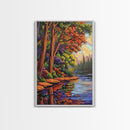 Forest Reflection, Autumn, Tranquil, Framed Canvas Print, peaceful forest reflection painting, Fall canvas wall art, nature living room decor