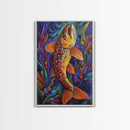 Trout Fish, Underwater, Nature, Framed Canvas Print, fishing cabin decor, wildlife art, nature lover gift, colorful lake house wall art