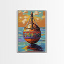 Buoy Sea, Sunset, Nautical Ocean Wall Art, Beach House Decor, Coastal Colorful Accent, Tropical Framed Canvas Print