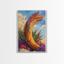Driftwood, Woven Textile, Desert Sky, Framed Canvas Print, rustic wall art, southwest decor, colorful boho style, Entryway Wall Art