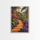 Tropical Trail, Jungle Pathway, Bright Nature Scene, Canvas Print, Boho Living Room Wall Art, Exotic Garden Decor, Colorful Tropical Painting