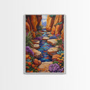 Desert Oasis, Wildflower Stream, Canyon Art, Boho Decor, Eclectic Home Style, Kitchen Wall Art, Canvas Print, Colorful Nature Painting
