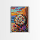 Mandala Sun, Beach Sunset, Boho Symbolism, Coastal Meditation Art, Zen Decor, Living Room Wall Art, Canvas Print, Colorful Texture
