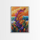 Feather Leaves, Ocean Vibe, Sunset Garden, Fall Colors, Framed Canvas Print, botanical wave art, autumn leaf decor, coastal plant painting