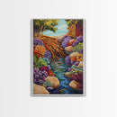 Tree Roots Water, Forest Creek, Vibrant Flora, Nature Beauty, Framed Canvas Print, Office Wall Art, Botanical Decor, Whimsical Art