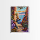 Pathway Ocean, Archway, Colorful Coastal View, Framed Canvas Print, Bohemian Hallway Art, Tropical Escape Decor, Vibrant Travel Scene