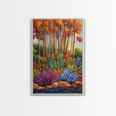 Autumn Forest, Leaves Colorful, Framed Canvas Print bright fall foliage nature painting, botanical boho forest scene, Kitchen Wall Art