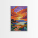Sunset, Desert, Lake, Landscape, Framed Canvas Print, Vibrant sunset over desert lake with bold skies, perfect Southwest living room wall art