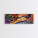 Garden Pathway, Floral Stream Art, Bold Colors, Succulent Garden Style, Framed Canvas Print, Kitchen or Hallway Wall Art