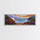 Crashing Waves Painting, Rocky Shoreline View, Sunset Coastal Landscape, Framed Canvas Print, Nautical Art, Living Room Decor