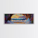 Arctic Ocean Cave, Winter Seascape, Vibrant Ice Waves, Framed Canvas Print, Seasonal Wall Art, Coastal Fantasy Decor
