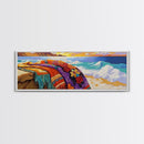 Ocean Blanket Painting, Sunset Coastline Scene, Canvas Print, Coastal Boho Wall Art, Bedroom or Beach House Decor