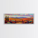 Mountain Sunset View, Western Hillside, Country Valley Gate, Framed Canvas Print, Fall Landscape Art, Rustic Farmhouse Decor