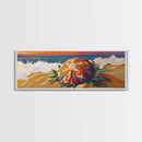Sea Shell Flower, Ocean Breeze, Sunset Shoreline, Whimsical Beach Framed Canvas Print, Bathroom Wall Art, Tropical Coastal Art
