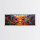 Autumn Bonfire Gathering, Vibrant Landscape, Colorful Fall Forest, Framed Canvas Print, Cabin Decor, Rustic Wall Art, Cozy Fall Art