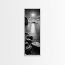 Moonlight Ocean View, Coastal Photography Art, Seascape Print, Framed Canvas Print, Bathroom Wall Art, Neutral Beach Decor