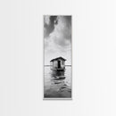 Floating Cabin, Water House, Tranquil Escape, Framed Canvas Print, Serene lake house wall art, Cabin decor, Nature minimalist bathroom print