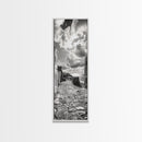 Coastal Street, Ocean View, Mediterranean Charm, Monochrome Photography, Framed Canvas Print, Living Room Print, Kitchen Wall Art