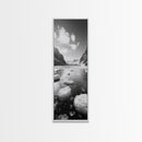Arctic River, Snowy Mountains, Glacier Melt, Framed Canvas Print, Winter Landscape Art, Modern Living Room Decor, Nordic Aesthetic