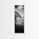 Ocean Wave Curl, Black White Surf, Modern Coastal Art, Bathroom Beach Decor, Framed Canvas Print, Minimalist Wall Style, Living Room Art