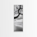Ocean Tree View, Beach Horizon, Minimal Branches, Framed Canvas Print, Coastal Living Room Art, Neutral Decor, Zen Nature Photography