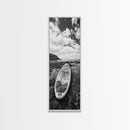 Surfboard Still, Rocky Shore, Beach Vibes, Framed Canvas Print, Coastal Bathroom Wall Art, Minimalist Beach Decor, Summer Style