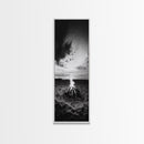 Peaceful Beach Fire, Twilight Shore, Ocean Ember, Tranquil Seascape, Framed Canvas Print, Autumn Wall Art, Rustic Nature Room Decor