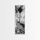Coastal Palm Tree, Rustic Seaside Wall Art, Mediterranean Courtyard Print, Tropical Summer Decor, Framed Canvas Print, Kitchen Art