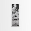 Vintage Camper, Cloudy Sky, Wanderlust Life, Desert Minimalism, Framed Canvas Print, Retro Travel Wall Art, Boho Bedroom Print, Office Art