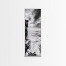 Ocean Waterfall, Coastal Nature, Monochrome Landscape, Framed Canvas Print, Minimalist Bathroom Wall Art, Black White Ocean Art