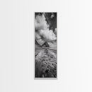 Mountain Beach Path, Cloudy Sky Landscape, Black and White Nature Scene, Framed Canvas Print, Entryway Fall Coastal Wall Decor