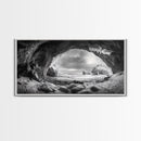 Frozen Ice Cave, Arctic Nature Art, Black and White Winter, Canvas Print, Holiday Wall Art, Nordic Cabin Decor, Winter Aesthetic