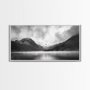 Mountain Lake, Misty Valley, Nature Serenity, Moody Landscape, Framed Canvas Print, Living Room Wall Art, Rustic Cabin Aesthetic